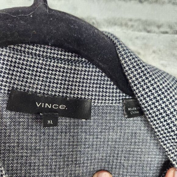 Vince Button Up Shirt Sleeve Shirt 100% Cotton Houndstooth Collared Men XL - Picture 10 of 13
